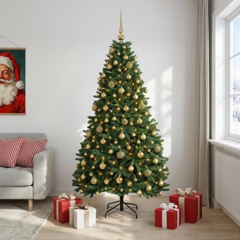 VidaXL Sztuczna choinka, średniozielona, z bombkami 210 cm 300 LED