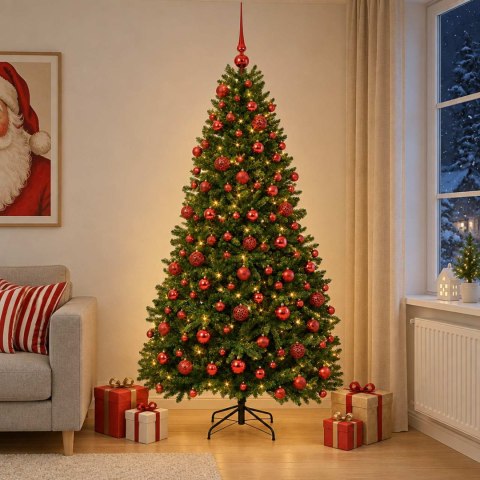 VidaXL Sztuczna choinka, średniozielona, z bombkami 210 cm 300 LED