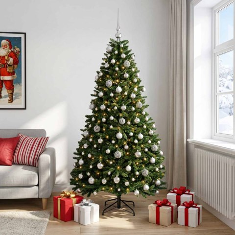 VidaXL Sztuczna choinka, średniozielona, z bombkami 210 cm 300 LED