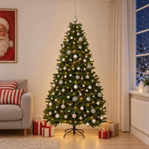 VidaXL Sztuczna choinka, średniozielona, z bombkami 240 cm 300 LED