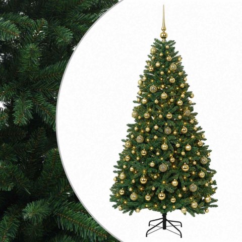 VidaXL Sztuczna choinka, średniozielona, z bombkami 240 cm 300 LED