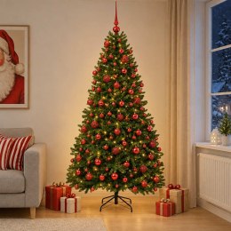VidaXL Sztuczna choinka, średniozielona, z bombkami 240 cm 300 LED