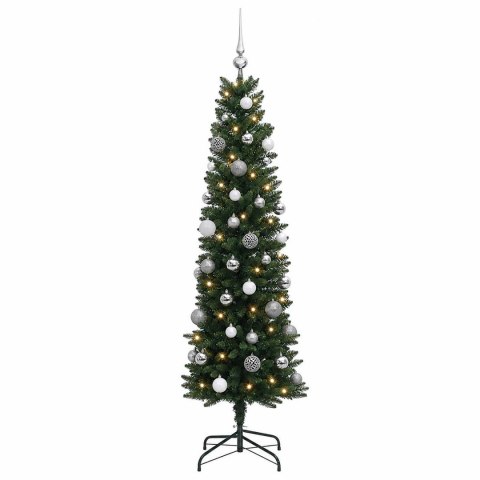 VidaXL Sztuczna choinka typu slim z bombkami 120 cm 150 LED