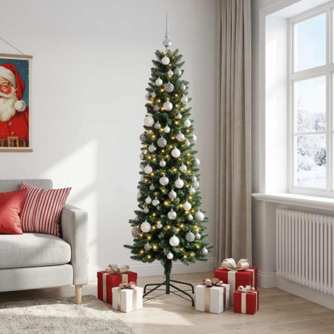 VidaXL Sztuczna choinka typu slim z bombkami 210 cm 300 LED