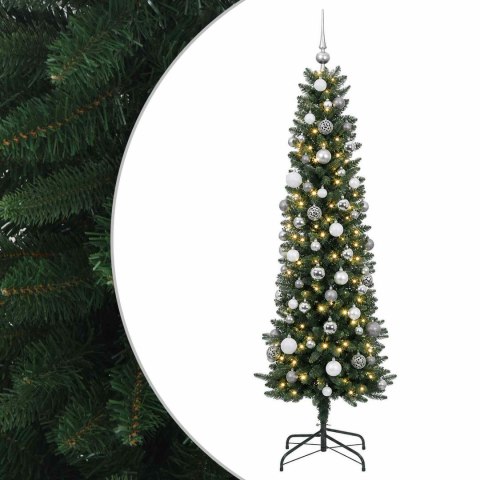 VidaXL Sztuczna choinka typu slim z bombkami 210 cm 300 LED