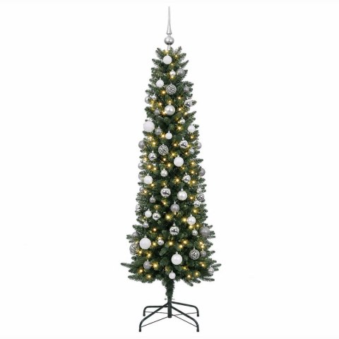 VidaXL Sztuczna choinka typu slim z bombkami 210 cm 300 LED