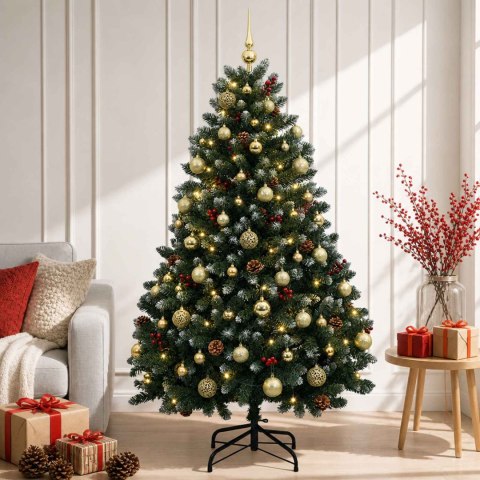 VidaXL Sztuczna choinka z bombkami 180 cm 300 LED Ciepła biel