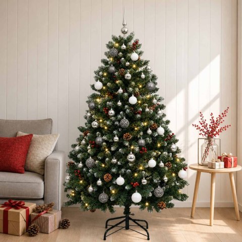 VidaXL Sztuczna choinka z bombkami 180 cm 300 LED Ciepła biel