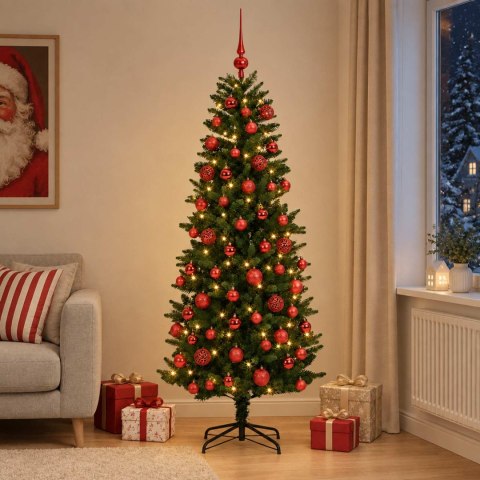VidaXL Sztuczna choinka z bombkami 210 cm 300 LED Ciepła biel PE i PVC