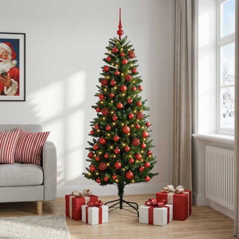 VidaXL Sztuczna choinka z bombkami 210 cm 300 LED Ciepła biel PE i PVC