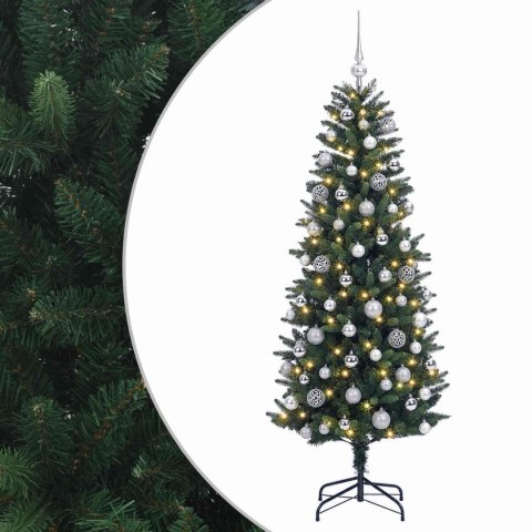 VidaXL Sztuczna choinka z bombkami 210 cm 300 LED Ciepła biel PE i PVC