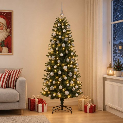 VidaXL Sztuczna choinka z bombkami 240 cm 300 LED Ciepła biel PE i PVC