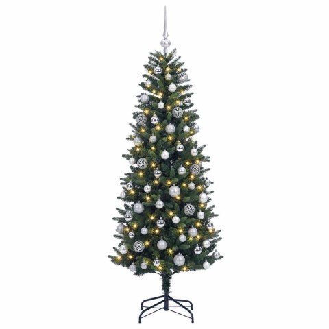 VidaXL Sztuczna choinka z bombkami 240 cm 300 LED Ciepła biel PE i PVC