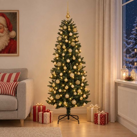 VidaXL Sztuczna choinka z bombkami 240 cm 300 LED Ciepła biel PE i PVC