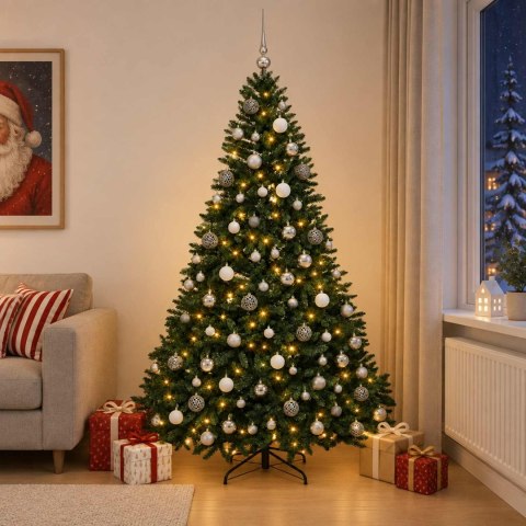 VidaXL Sztuczna choinka z bombkami, ciemnozielona 240 cm 300 LED