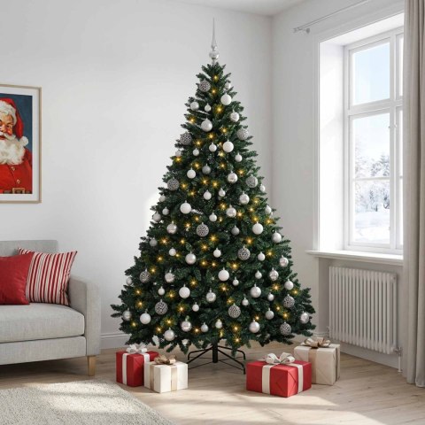 VidaXL Sztuczna choinka z bombkami, ciemnozielona 240 cm 300 LED