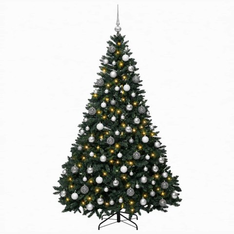 VidaXL Sztuczna choinka z bombkami, ciemnozielona 240 cm 300 LED