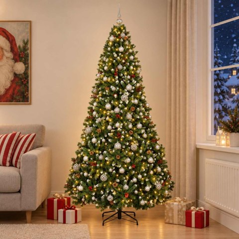 VidaXL Sztuczna choinka z bombkami, zielona 210 cm 300 LED Ciepła biel