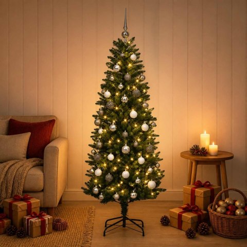 VidaXL Sztuczna choinka z zawieszkami 150 cm 150 LED Ciepła biel