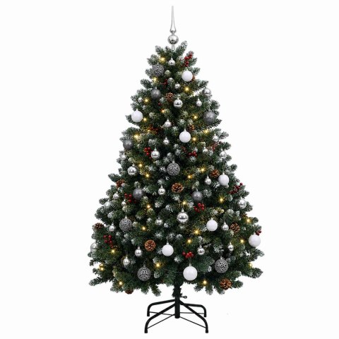 VidaXL Sztuczna choinka zielona z bombkami 150 cm 150 LED Ciepła biel