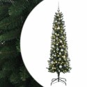 VidaXL Sztuczna wąska choinka z bombkami 210 cm 300 LED Ciepła biel