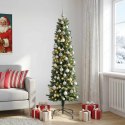 VidaXL Sztuczna wąska choinka z bombkami 210 cm 300 LED Ciepła biel
