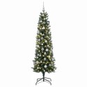 VidaXL Sztuczna wąska choinka z bombkami 210 cm 300 LED Ciepła biel