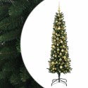 VidaXL Sztuczna wąska choinka z bombkami 210 cm 300 LED Ciepła biel