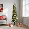 VidaXL Sztuczna wąska choinka z bombkami 210 cm 300 LED Ciepła biel