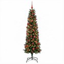 VidaXL Sztuczna wąska choinka z bombkami 210 cm 300 LED Ciepła biel