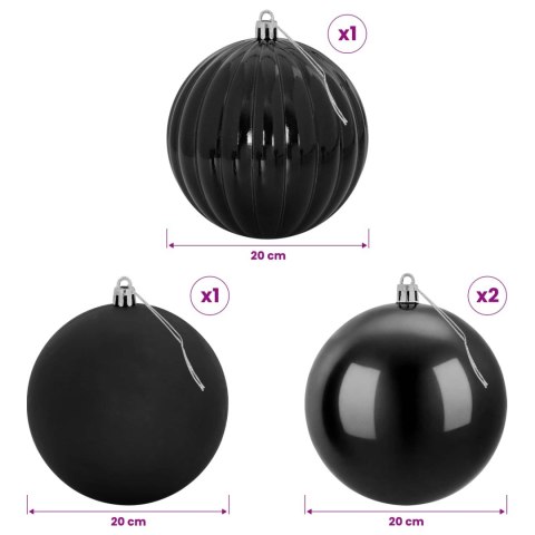 VidaXL Zestaw bombek choinkowych XXL 4 szt. Czarny śr. 20 cm