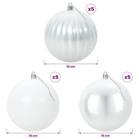 VidaXL Zestaw bombek świątecznych XL 15 szt. Biały śr. 10 cm