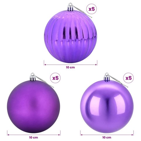 VidaXL Zestaw bombek świątecznych XL 15 szt. Liliowy śr. 10 cm