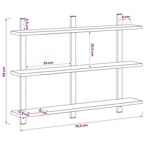 VidaXL Półka ścienna Czarny dąb 79.5 x 13.5 x 58 cm