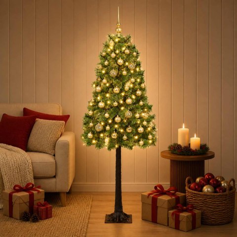 VidaXL Sztuczna choinka na zawiasach z bombkami 150 cm 150 LED