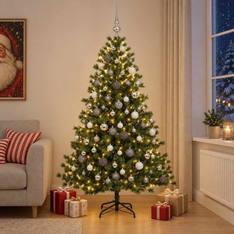 VidaXL Sztuczna choinka z bombką 180 cm 300 LED Ciepła biel