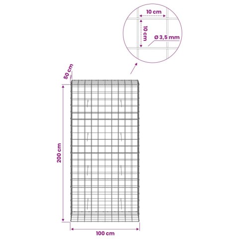 VidaXL Gabion z drutu 3,5 mm i siatką 10x10 cm 100x50x200 cm