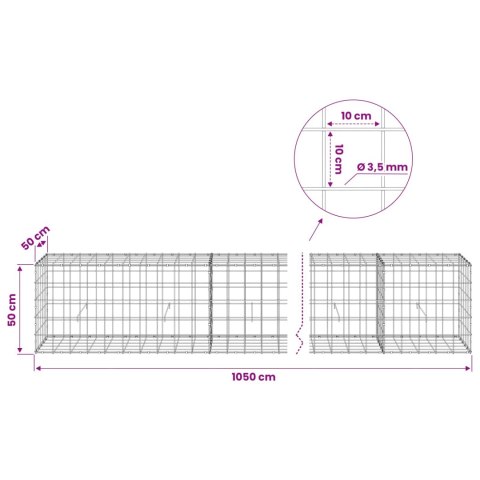 VidaXL Gabion z drutu 3,5 mm i siatką 10x10 cm 1050x50x50 cm