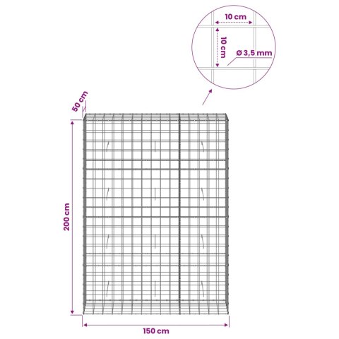 VidaXL Gabion z drutu 3,5 mm i siatką 10x10 cm 150x50x200 cm
