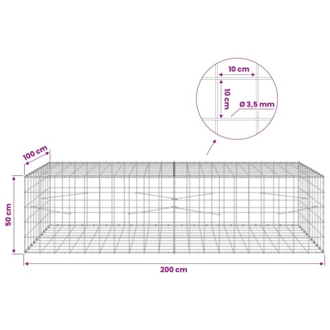 VidaXL Gabion z drutu 3,5 mm i siatką 10x10 cm 200x100x50 cm