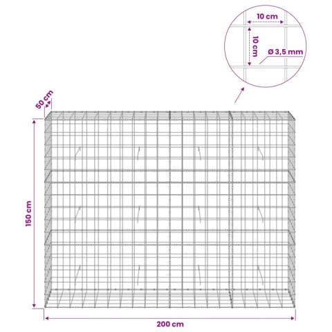 VidaXL Gabion z drutu 3,5 mm i siatką 10x10 cm 200x50x150 cm
