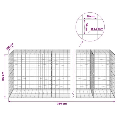 VidaXL Gabion z drutu 3,5 mm i siatką 10x10 cm 350x100x100 cm