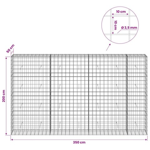 VidaXL Gabion z drutu 3,5 mm i siatką 10x10 cm 350x50x200 cm