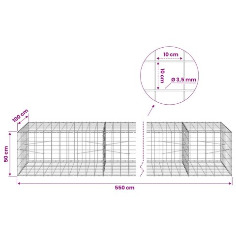 VidaXL Gabion z drutu 3,5 mm i siatką 10x10 cm 550x100x50 cm