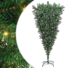 VidaXL Odwrócone sztuczne choinki oświetlone z zestawem bombek 210 cm