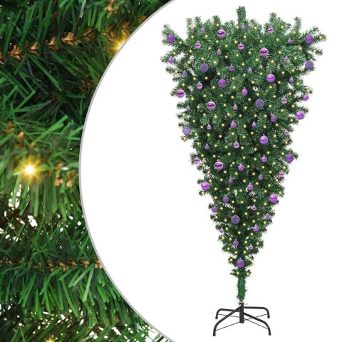 VidaXL Odwrócone sztuczne choinki oświetlone z zestawem bombek 210 cm