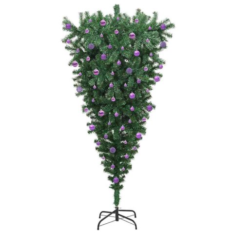 VidaXL Odwrócone sztuczne choinki oświetlone z zestawem bombek 210 cm