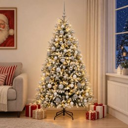 VidaXL Sztuczna choinka z bombkami 210 cm 300 LED Ciepła biel