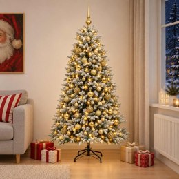 VidaXL Sztuczna choinka z bombkami 210 cm 300 LED Ciepła biel