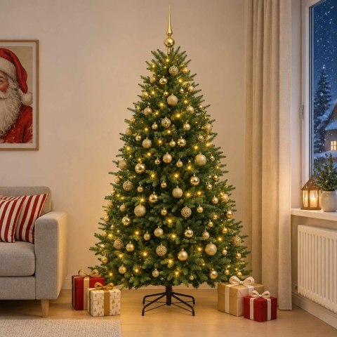 VidaXL Sztuczna choinka z bombkami 240 cm 300 LED Ciepła biel